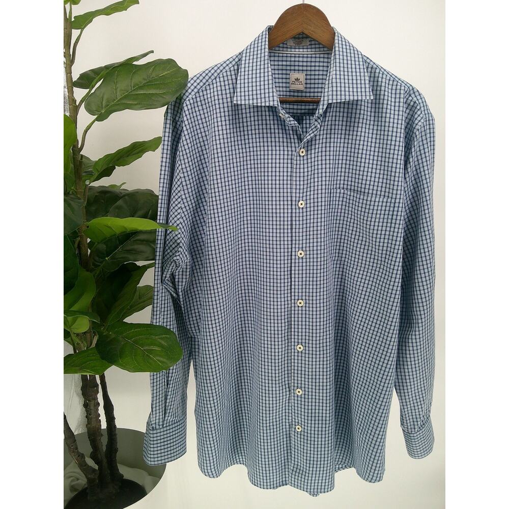 Peter Millar Mens Blue Plaid Career Long Sleeve Button Up Shirt XLarge